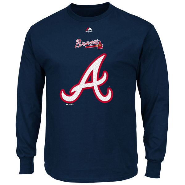 MLB Men Atlanta Braves Majestic Critical Victory Long Sleeve TShirt Navy